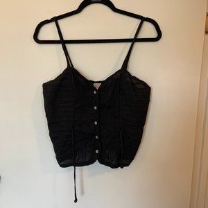 Vintage Anokhi For Mountain Magic Black Cotton Tank Crop Button Up Black